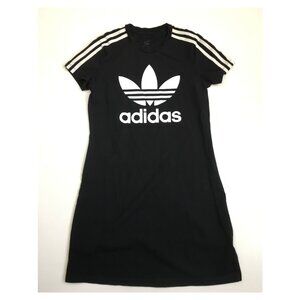 ADIDAS Black White Firebird Logo Print Short Sleeve Dress